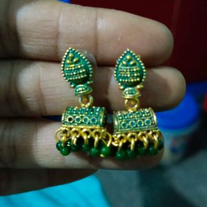 Dark Green And Golden Earrings