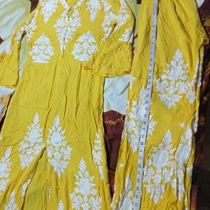 Front Cut Yellow Kurta Palazzo With Dupatta