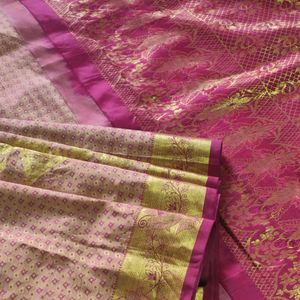 Beige With Maroon Korvai Kanchipuram Saree