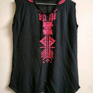 Black Top With Neon Embroidery