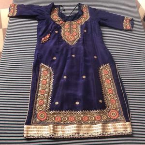 Heavy Work Blue Peach Shirt Salwar