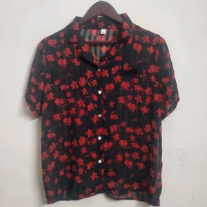 Floral Button Up Sheer Top(Women's)