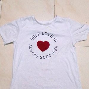 White Tshirt For Girls Red Heart Embroidery ❤️