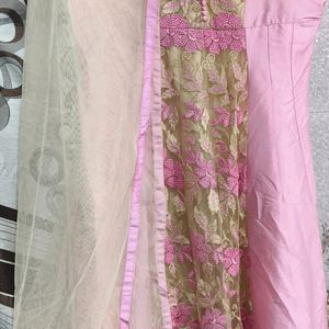 Pink A-line Kurta With Dupatta And Legging