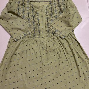 Olive Green Printed Short Kurti Top