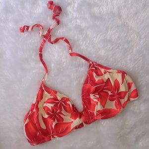 Red Tropical Print Bra