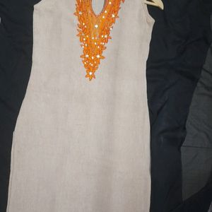 Beige Cotton Ladies Kurti