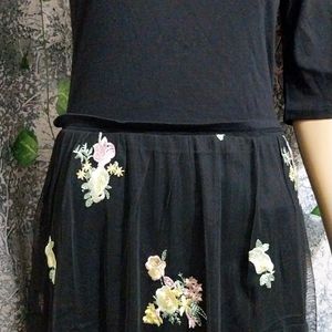 Floral Embroidered Black Dress