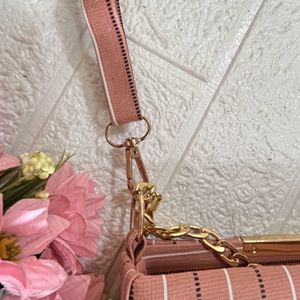 Peach stripped box sling bag