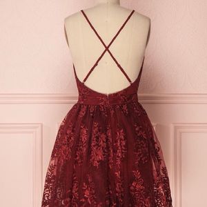 V neck tulle lace short  prom dress- Shein