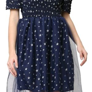 Star Printed Navy Blue Dress