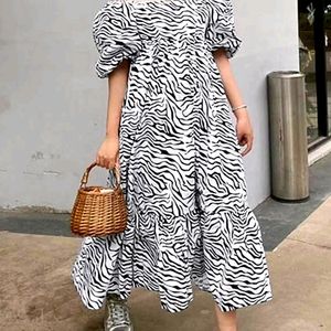 Zebra Print Puff Sleeve Dress