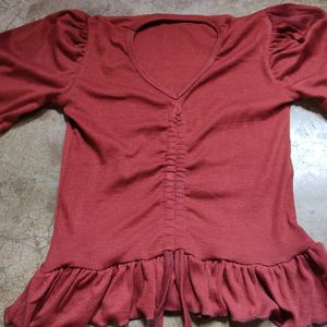 Brown Peplum Crop Top "NEW"