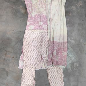 Kurta Embroidered Neck and Paint With Dupatta Set