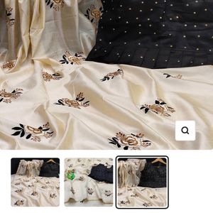 Off white Floral Embroidery Silk Saree