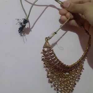 Pink work golden necklace