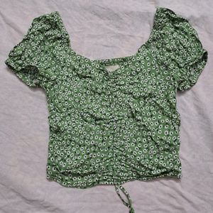 H&M Floral Green Crop Top