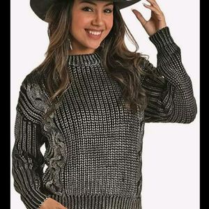 Rock and Roll Cowgirl Metallic Cable Knit Sweater