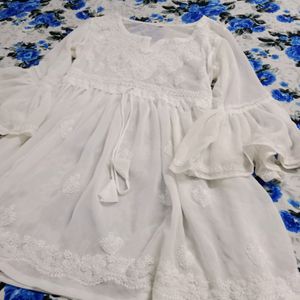 White Flared Chikankari Short Kurti