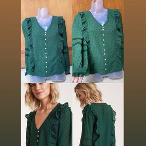 Self Design Green Ruffle Top