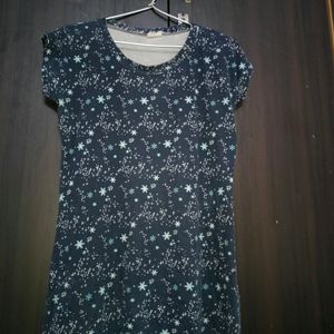 Blue T Shirt With Printed Snow Flakes