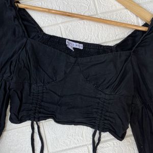 Black Drawstring Crop Top