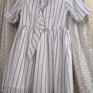 White Blue-Striped Mini Dress With Zip Enclosure