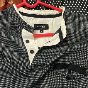 REDTAG Collared Black And White T-shirt Men