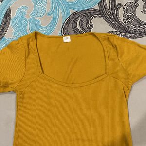 Mustard Yellow Ribbed Square Neck Top