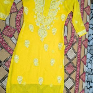 Yellow Chikankari Kurti