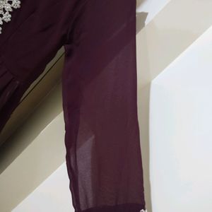 Long Purple Frill Dress Without Dupatta & Pant