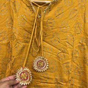 Heavy Yellow Kurta, Palazzo With Up Down Sleeves