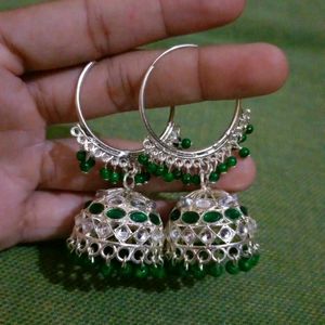 Green And White Colored Jhumka..