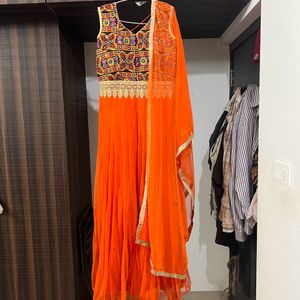 Orange Traditional Gown With Dupatta