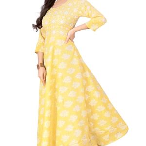 meesorra Women Printed Gown Kurta7XL, Yellow