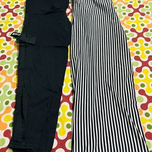 Combo Of Stripped Plazo & Black Trouser