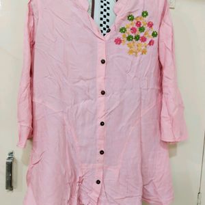 Peach Colour Shirt With Embroidery Flower Design