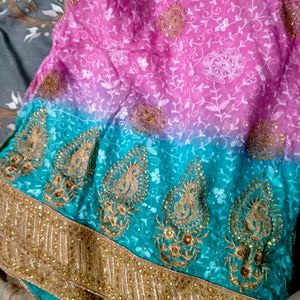 Pink And Blue Saree