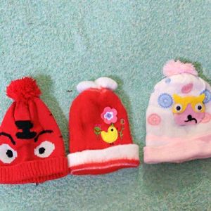 Set Of Three Woollen Caps, 3-9 Months, Boys And Gi