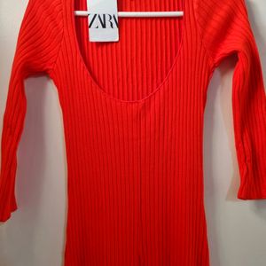 Zara Red Ribbed Maxi Dress