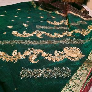 Beautiful Pattu Saree With Hand Work