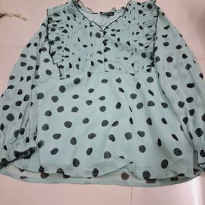 Polkadot Black And Light Green Top