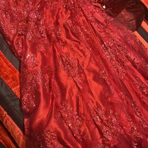 Hot Red Ready To Wear Lehenga Saree