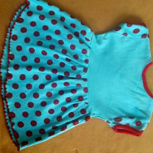 Cute Blue Frock With Red Polka dots