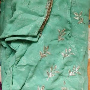 Sea Green Chamki Work Border Saree