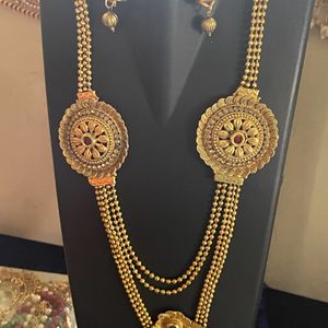 Moti, Diamond Necklace Set With Earrings Mangtika