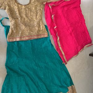 Green And Golden Designer Lehenga Twice Used