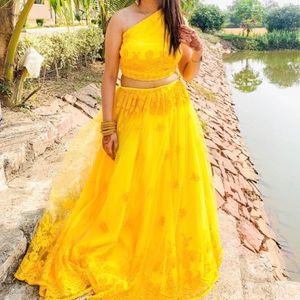 Yellow Crop Top And Lehenga