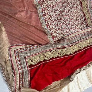 beautiful heavy saree in two colours red & cream