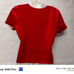 "Fiery Elegance: Red Hot Deep Neck Top